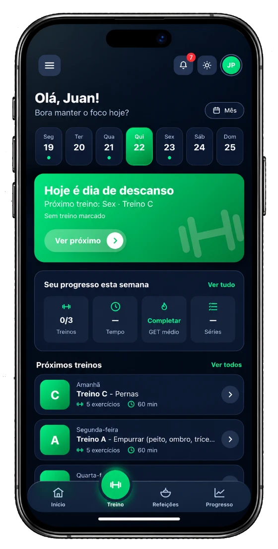 Tela de treino do app