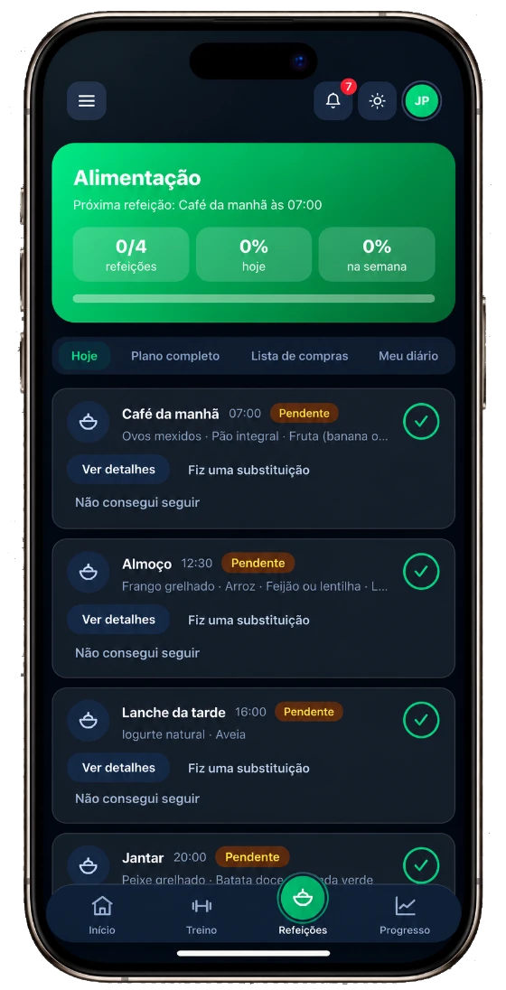 Tela de alimentação do app