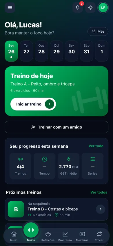 Treino do dia com vídeo
