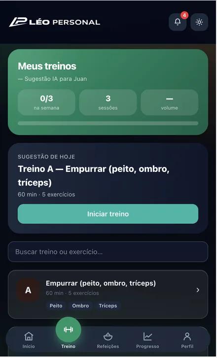 Treino no app